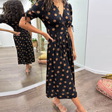 JESSY | STYLISH POLKA DOT V-NECK DRESS
