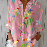 Petra – Blommig v-ringad blus i rosa