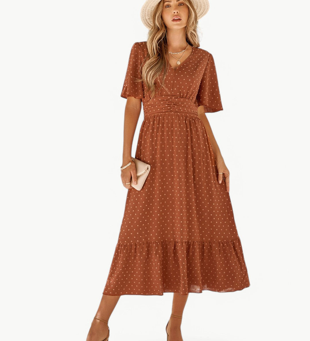 KLARISSE | ELEGANT FLÖDANDE SOMMAR V-HALS KLÄNNING