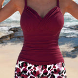 Vivi – Ribbad tankini med tryckt shorts