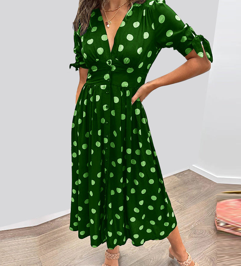 JESSY | STYLISH POLKA DOT V-NECK DRESS