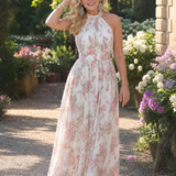Agneta – Midi-klänning med blomtryck och flödande kjol