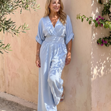 Ragnhild – Draperad overall med v-ringning och vida ben