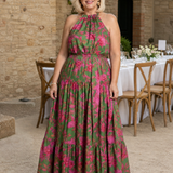 Rebecka – Draperad halter midi-klänning