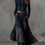 Helena Ivy | Vinternatt Navy Suede Maxi Klänning med Bälte