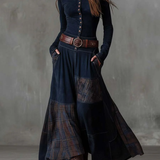 Helena Ivy | Vinternatt Navy Suede Maxi Klänning med Bälte