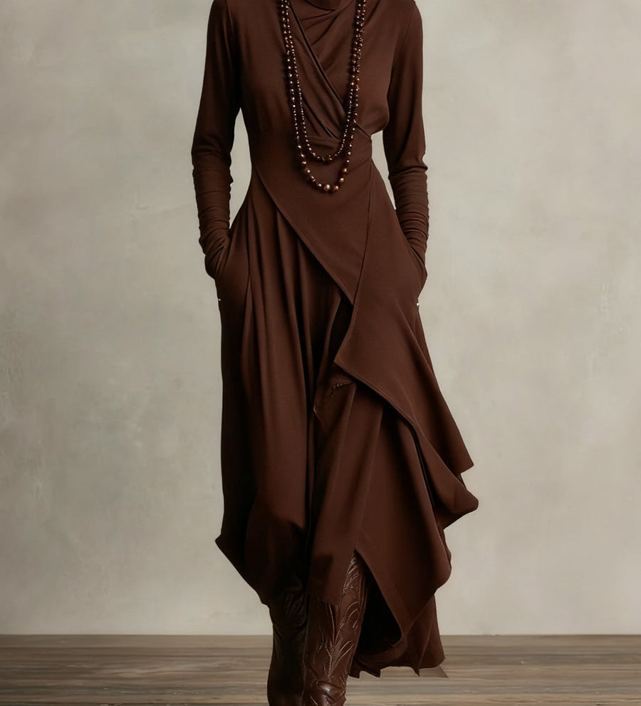 Lonnie | Elegant Höghalset Asymmetrisk Draperad Maxiklänning