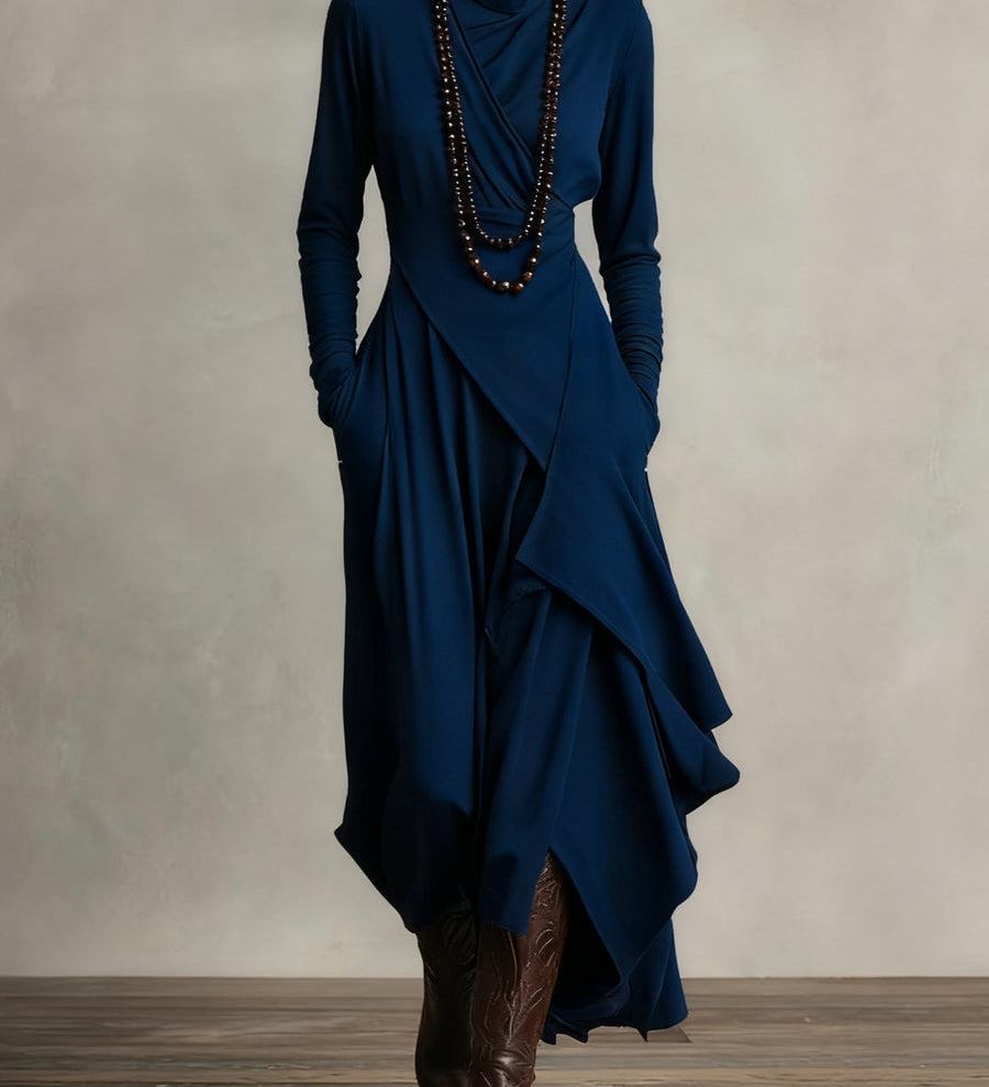 Lonnie | Elegant Höghalset Asymmetrisk Draperad Maxiklänning