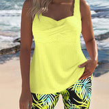Solveig – Ljus ribbad tankini med shorts