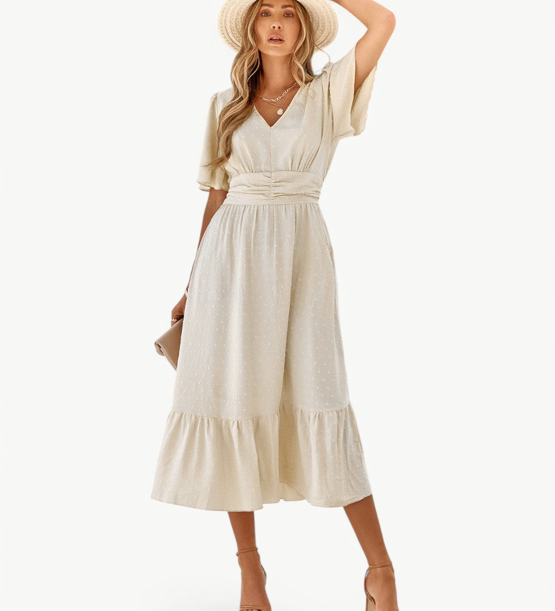 KLARISSE | ELEGANT FLÖDANDE SOMMAR V-HALS KLÄNNING