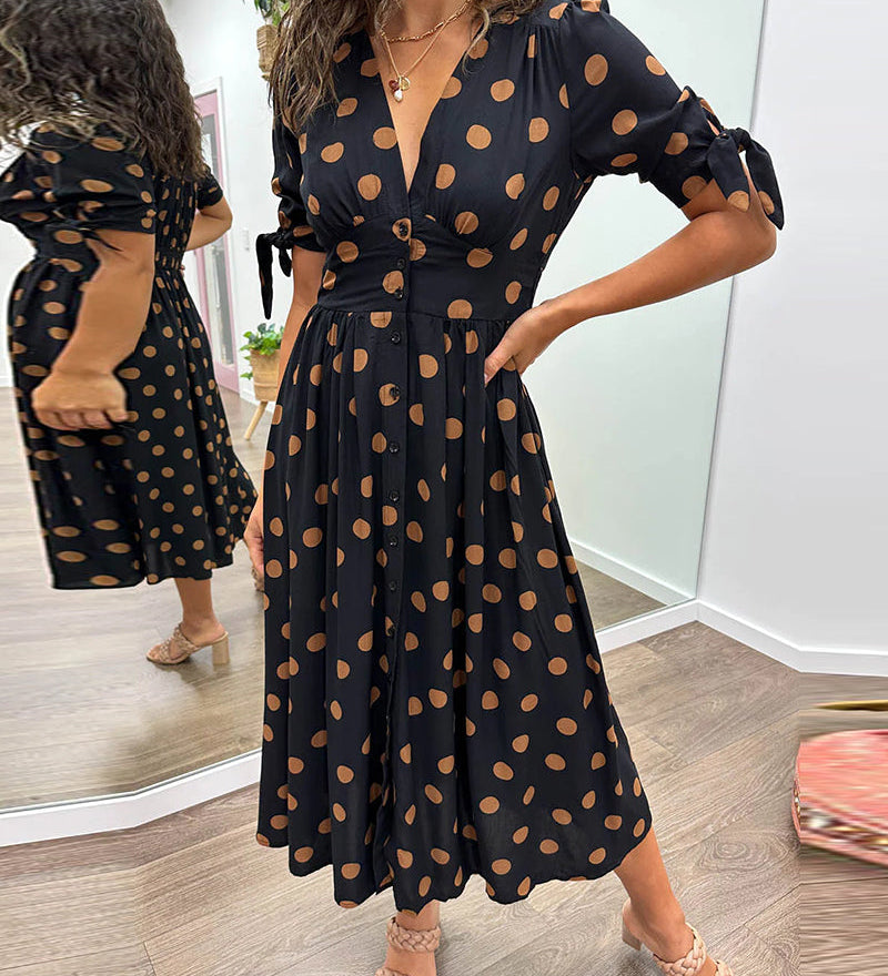 JESSY | STYLISH POLKA DOT V-NECK DRESS